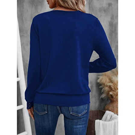 Lucky Life Kadın Uzun Kollu V Yakalı Içi Süprem Desenli Dışı Viskon Bluz