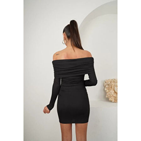 Lucky Life Kadın Madonna Mendil Yaka Fırsat ürün Büzgülü Mini Elbise