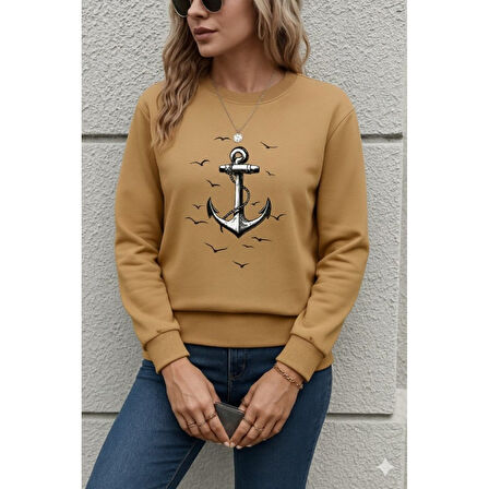 Lucky Life Kadın Uzun Kollu Bisiklet Yaka Desenli Viskon Iki Iplik Bluz