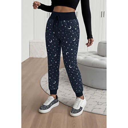 Lucky Life Kadın Yüksek Bel Bağcıklı Desenli Iki Iplik Pantolon