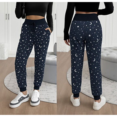 Lucky Life Kadın Yüksek Bel Bağcıklı Desenli Iki Iplik Pantolon