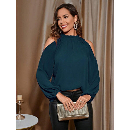 Lucky Life Kadın Uzun Kollu Omuzlardan Açık Sandy Bluz