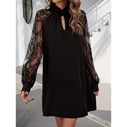 Lucky Life Kadın Uzun Kollu Damla Detaylı Sandy Mini Elbise