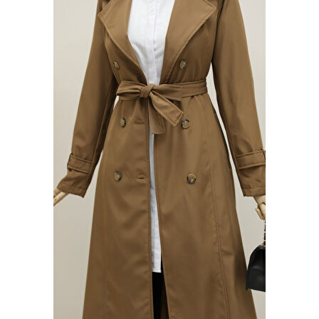 Lucky Life Astarlı Kemerli Trenckot -Taba