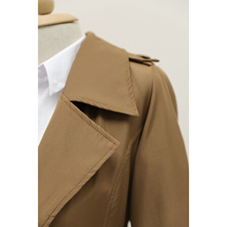 Lucky Life Astarlı Kemerli Trenckot -Taba