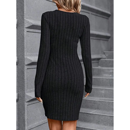 Lucky Life Lucky Life Kadın Uzun Kol Dantel Yaka Detaylı Kısa şardonlu Elbise