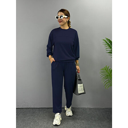 Lucky Life Kadın Uzun Kollu Bisiklet Yaka Viskon Iki Iplik Bluz Ve Pantolon Ikili Takım