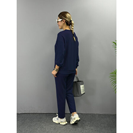 Lucky Life Kadın Uzun Kollu Bisiklet Yaka Viskon Iki Iplik Bluz Ve Pantolon Ikili Takım