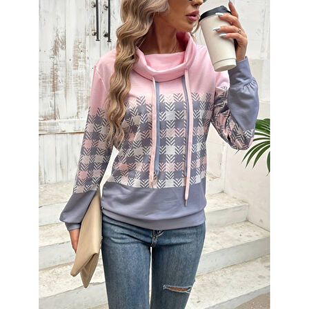 Lucky Life Kadın Uzun Kollu Balıkçı Yaka Bağcıklı Desenli şardonlu Dalgıç Bluz