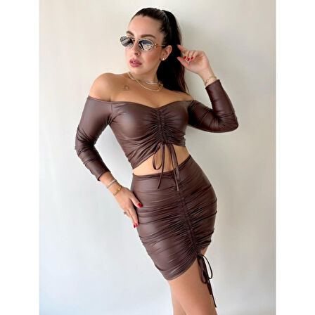 Lucky Life Kadın Büzgülü Deri Etek Takım Fırsat Ürün