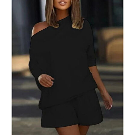 Lucky Life Kadın Kayık Yaka Salaş Iki Iplik Bluz Ve şort Ikili Takım