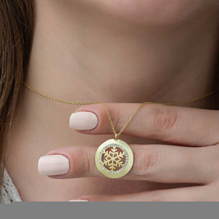 Gümüş Gold Kar Tanesi Kadın Kolye