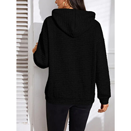 Lucky Life Kadın Uzun Kollu Kapşonlu Bağcıklı Cepli Capitone Sweatshirt