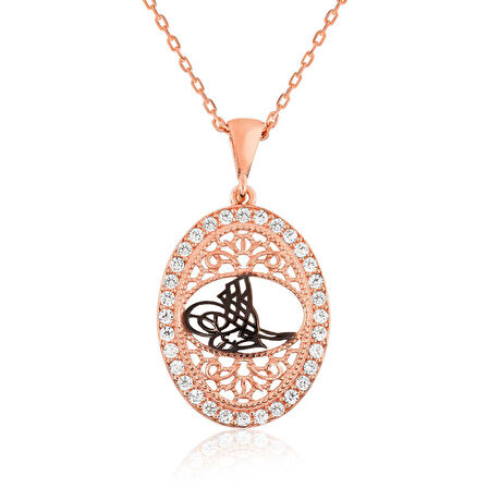 Gümüş Rose Osmanlı Tuğralı Kadın Kolye