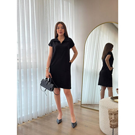 Lucky Life Kadın Kısa Kollu Yakalı Viskon Iki Iplik Elbise