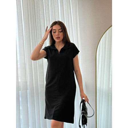 Lucky Life Kadın Kısa Kollu Yakalı Viskon Iki Iplik Elbise