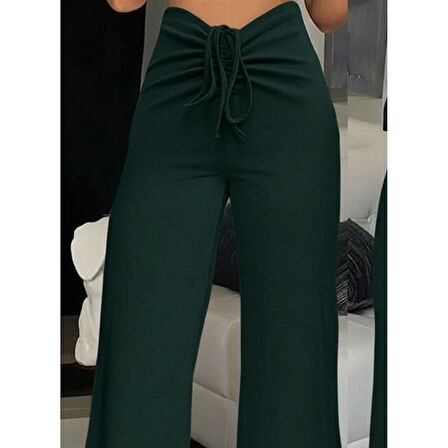 Lucky Life Kadın Yüksek Bel önden Büzgülü Ispanyol Ithal Krep Pantolon