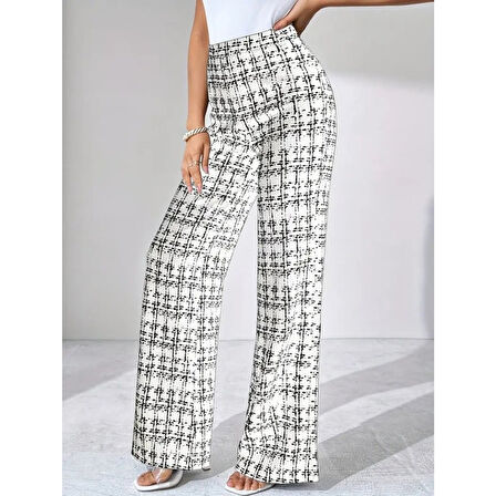 Lucky Life Kadın Yüksek Bel Paçaya Doğru Geniş Dokuma Pantolon