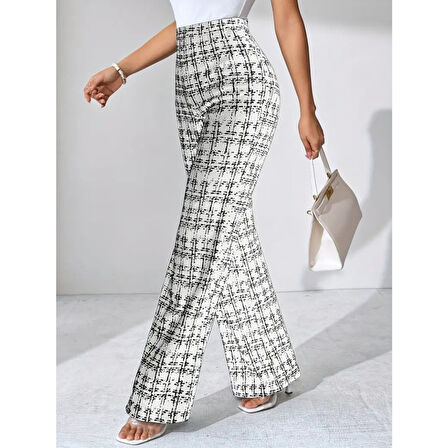 Lucky Life Kadın Yüksek Bel Paçaya Doğru Geniş Dokuma Pantolon