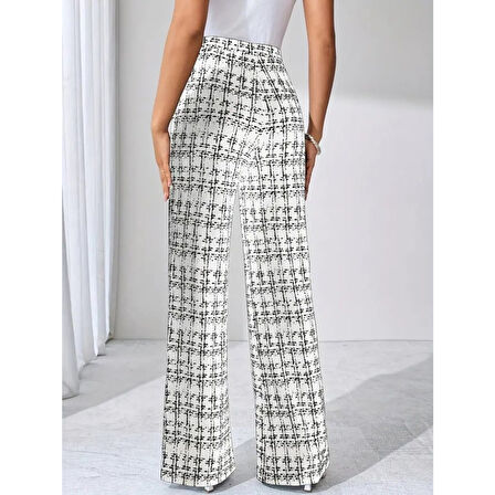 Lucky Life Kadın Yüksek Bel Paçaya Doğru Geniş Dokuma Pantolon