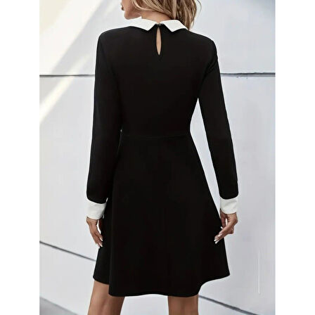 Lucky Life Kadın Uzun Kollu Yakalı Düğmeli Kısa Modal Mini Elbise