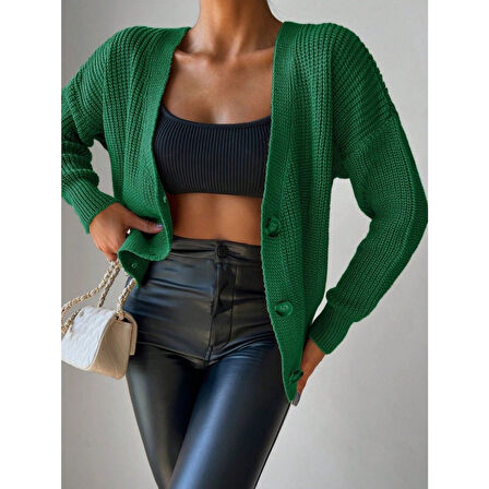 Lucky Life Kadın Uzun Kollu Düğme Detay Triko Hırka