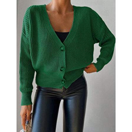 Lucky Life Kadın Uzun Kollu Düğme Detay Triko Hırka