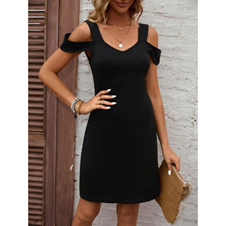 Lucky Life Kadın Askılı Soğuk Omuz Detaylı Modal Elbise