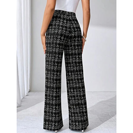 Lucky Life Kadın Yüksek Bel Paçaya Doğru Geniş Dokuma Pantolon