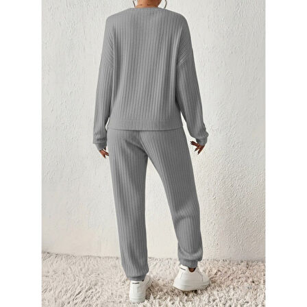 Lucky Life Kadın Uzun Kollu V Yakalı Kaşkorse Bluz Ve Pantolon Ikili Takım