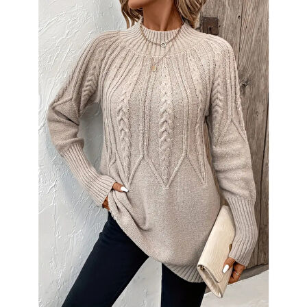 Lucky Life Kadın  Uzun Kollu Yarı Balıkçı Yaka Triko Bluz