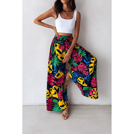 Lucky Life Kadın Yüksek Bel Lastikli Desenli Süprem Pantolon