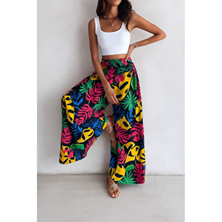 Lucky Life Kadın Yüksek Bel Lastikli Desenli Süprem Pantolon