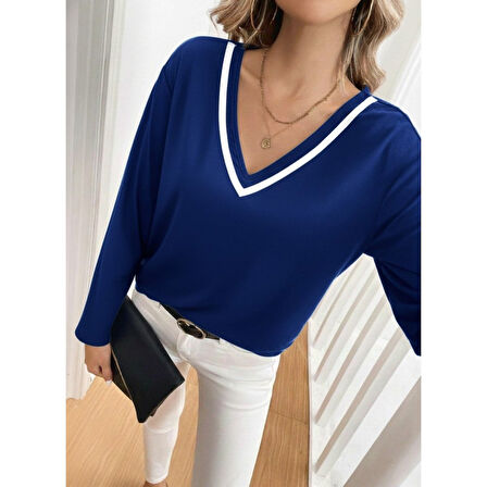 Lucky Life Kadın Uzun Kollu V Yakalı Viskon Iki Iplik Bluz