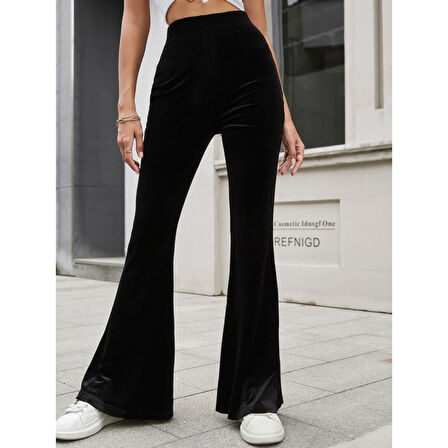 Lucky Life Kadın Yüksek Bel Paçaya Doğru Genişleyen Kadife Pantolon