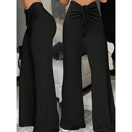 Lucky Life Kadın Yüksek Bel önden Büzgülü Ispanyol Ithal Krep Pantolon