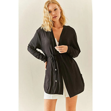 Lucky Life Kadın Uzun Kollu Bağcık Detay Hırka