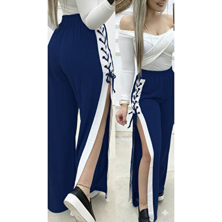 Lucky Life Lucky Life Kadın Yüksek Bel Yandan çapraz Bağcıklı Yırtmaçlı Viskon Iki Iplik Pantolon