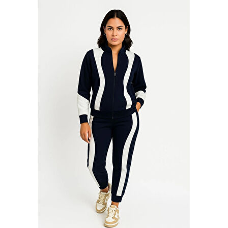 Premium Parçalı Eşofman Takım - Dik Yaka Fermuarlı Sweatshirt - Siyah