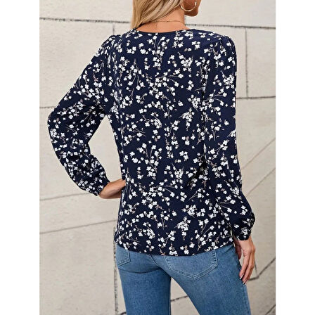 Lucky Life Lucky Life Kadın Uzun Kollu V Yakalı çiçek Desenli Modal Bluz