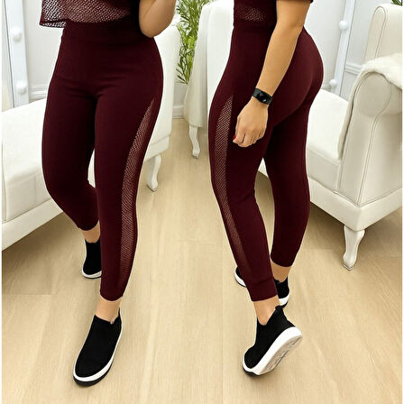 Lucky Life Kadın Yüksek Bel File Detaylı Dar Kesim Viskon Iki Iplik Pantolon