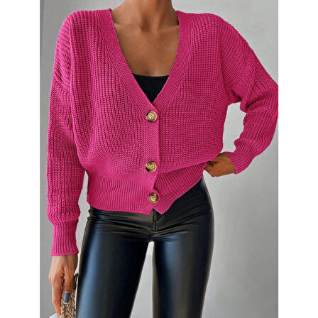 Lucky Life Kadın Uzun Kollu Düğme Detay Triko Bluz