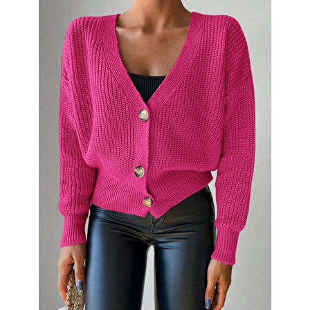 Lucky Life Kadın Uzun Kollu Düğme Detay Triko Bluz