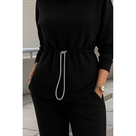 Lucky Life Kadın Uzun Kollu Balıkçı Yaka Belden Lastikli Modal Bluz Ve Pantolon Ikili Takım