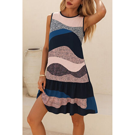 Lucky Life Kadın Kolsuz Sırttan Bağlamalı Fırfırlı Leopar Desenli Dalgıç Elbise