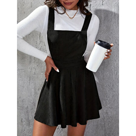 Lucky Life Lucky Life Kadın Askılı Sırttan çapraz Detaylı Kısa Kiloş Kadife Mini Elbise