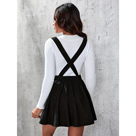 Lucky Life Lucky Life Kadın Askılı Sırttan çapraz Detaylı Kısa Kiloş Kadife Mini Elbise