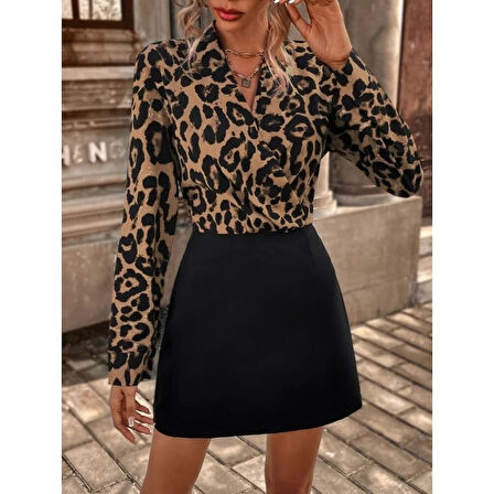 Lucky Life Kadın Uzun Kollu Kruvaze Yakalı üst Dalgıç Alt Ithal Krep Mini Elbise