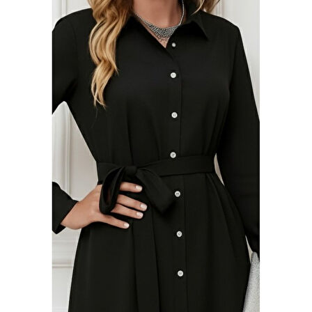 Lucky Life Kadın Uzun Kollu ön Kısım Kısım Arka Kısım Uzun Trikoton Gömlek Elbise