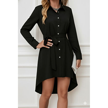 Lucky Life Kadın Uzun Kollu ön Kısım Kısım Arka Kısım Uzun Trikoton Gömlek Elbise